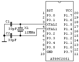 Taktov�n� vnit�n�m oscil�torem - p�ipojen� 

      krystalu